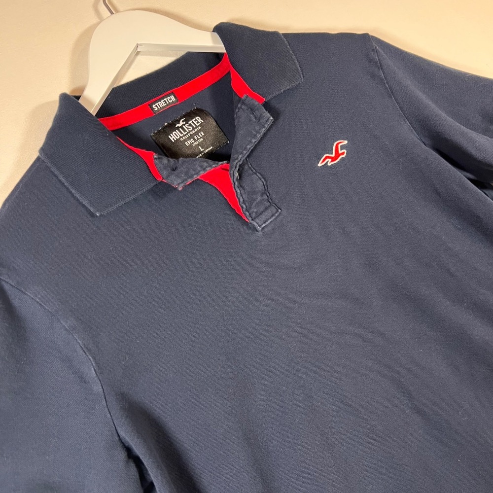 Hollister Polo Shirt Mens L Cotton Stretch Navy Blue Epic Flex Preppy Classic